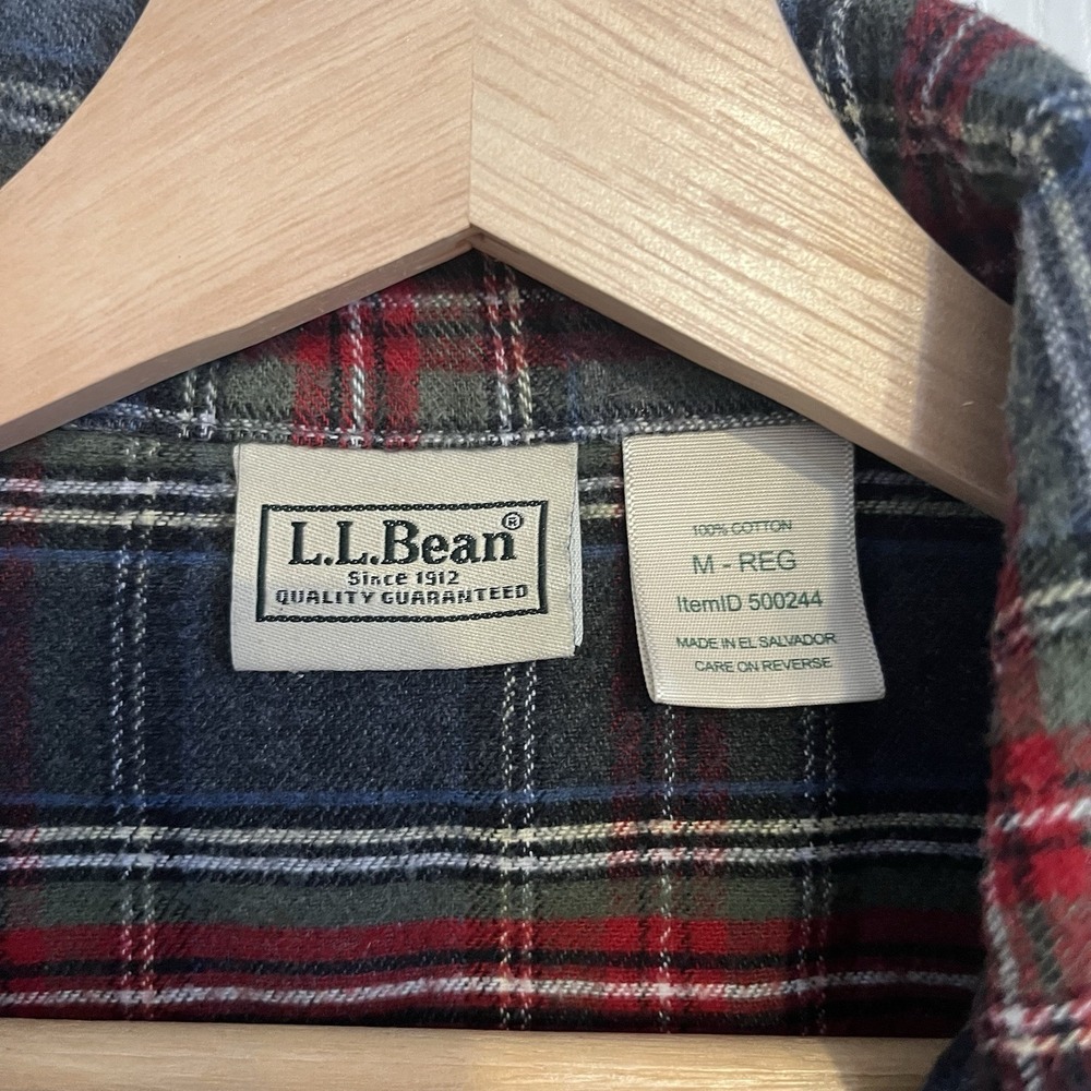 LL Bean Scotch Plaid Flannel‎ Pajama Top M Regular Gray Red Cotton Sleep Shirt - Picture 2 of 8
